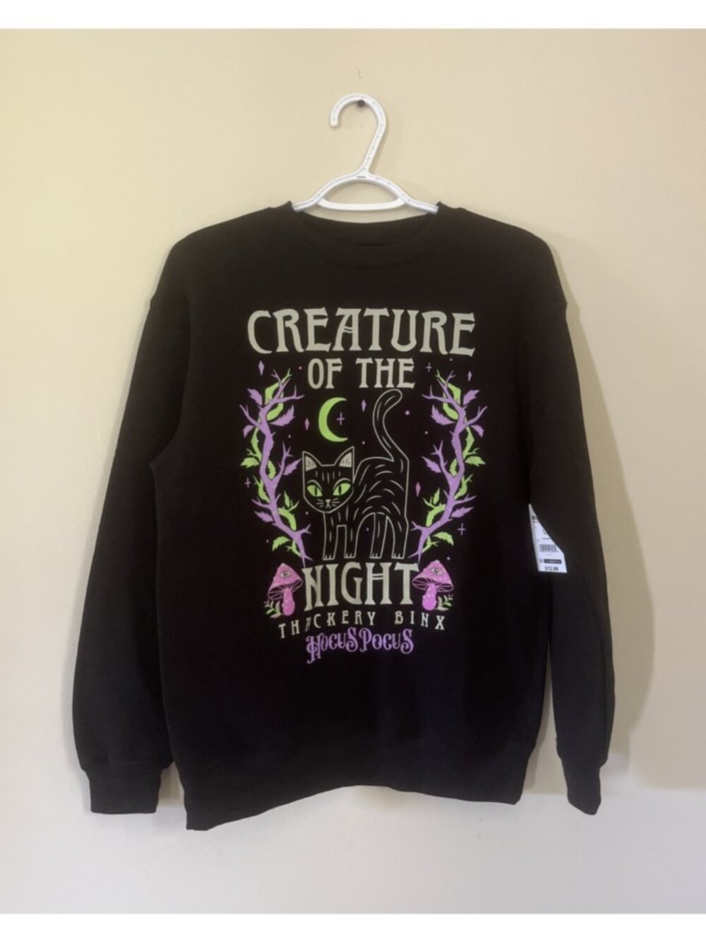 NWT Hocus Pocus Womens XXSmall Black Casual Pull On Graphic Seasonal Sweatshirt